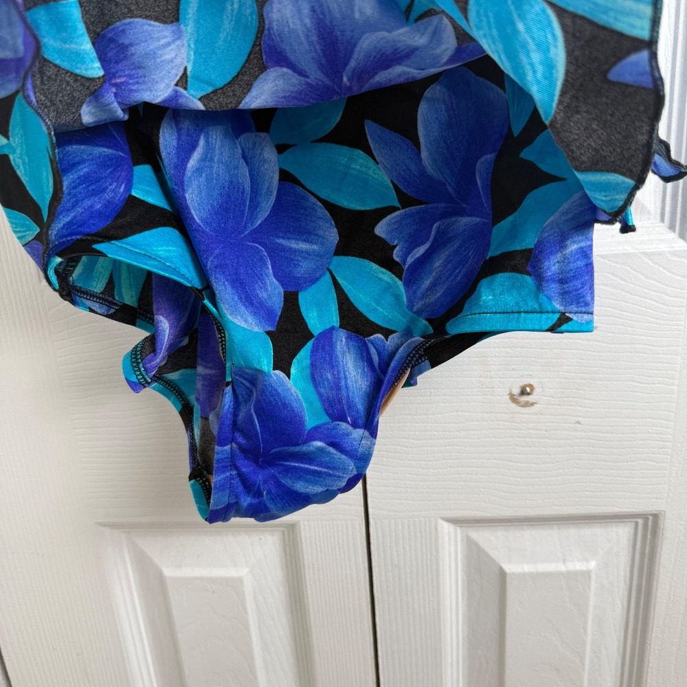 Maxine of Hollywood Floral One Piece Swimsuit 14 Blue Retro Tropical Swim - Picture 4 of 8